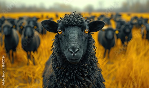 The outcast among the flock was the black sheep. photo