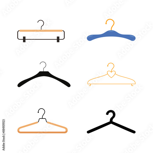 Collection of various clothes hangers isolated on white background.	

