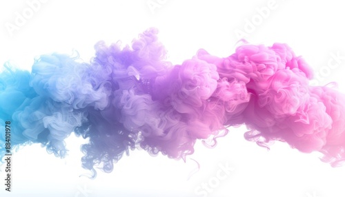 Swirling blue, purple, and pink smoke on white background