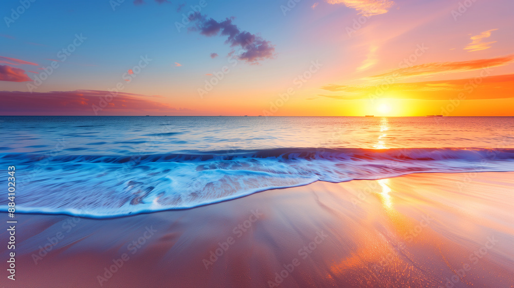 Fototapeta premium sunset over the sea in paradise beach, perfect as wallpaper, dreamy background