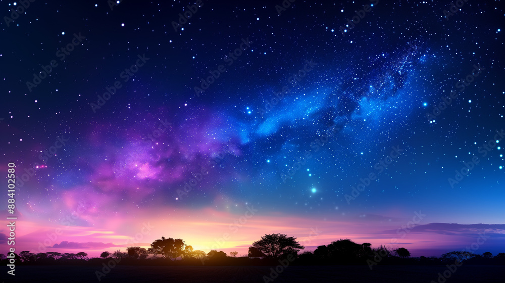Abstract milky way by night with reflection on lake with some trees , perfect as landscape wallpaper Abstract milky way by night with reflection on lake with some trees , perfect as landscape wallpaper