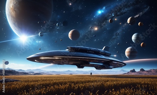 Futuristic Spaceship Exploring the Galaxy
