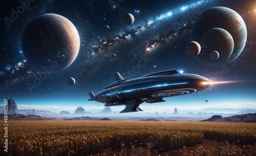Futuristic Spaceship Exploring the Galaxy