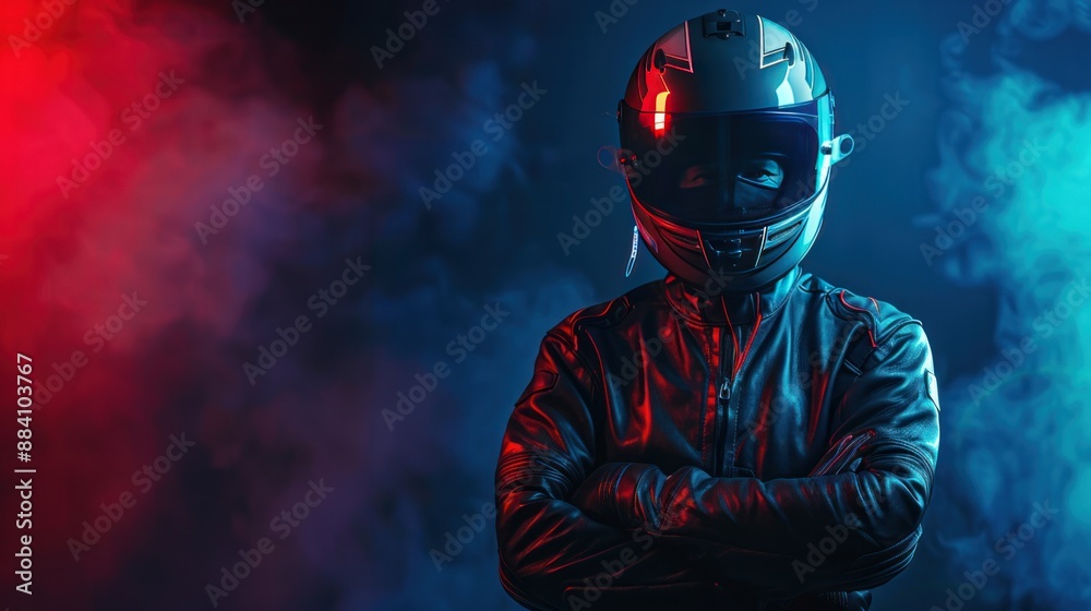 Motorcyclist with Neon Lights and Smoke Motorcyclist with Neon Lights and Smoke