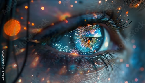 The Optical Biometrics Eye Futuristic Cyberspace Technology Neural Network with Beautiful Colors Scan