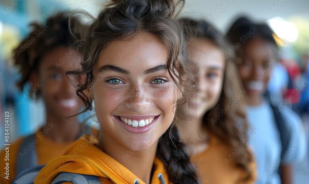 Multiracial students go back to school, happy teenagers having fun on a university college campus scholarship concept. Multiracial students go back to school, happy teenagers having fun on a university college campus scholarship concept.