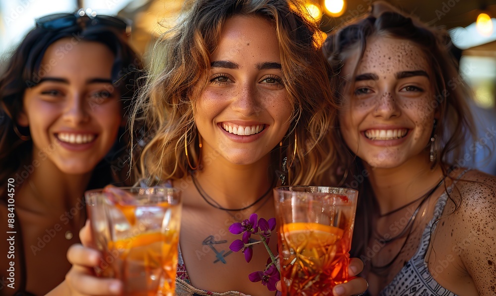 Happy friends, young and multiracial, cheer with cocktail glasses on a rooftop party, enjoying happy hour at a bar-restaurant, reflecting the vibrant youth lifestyle. Happy friends, young and multiracial, cheer with cocktail glasses on a rooftop party, enjoying happy hour at a bar-restaurant, reflecting the vibrant youth lifestyle.