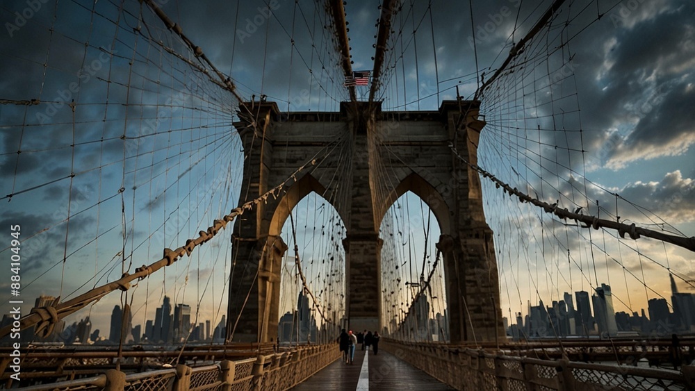 Fototapeta premium Exquisite Detail of Brooklyn Bridge's Metal Frame