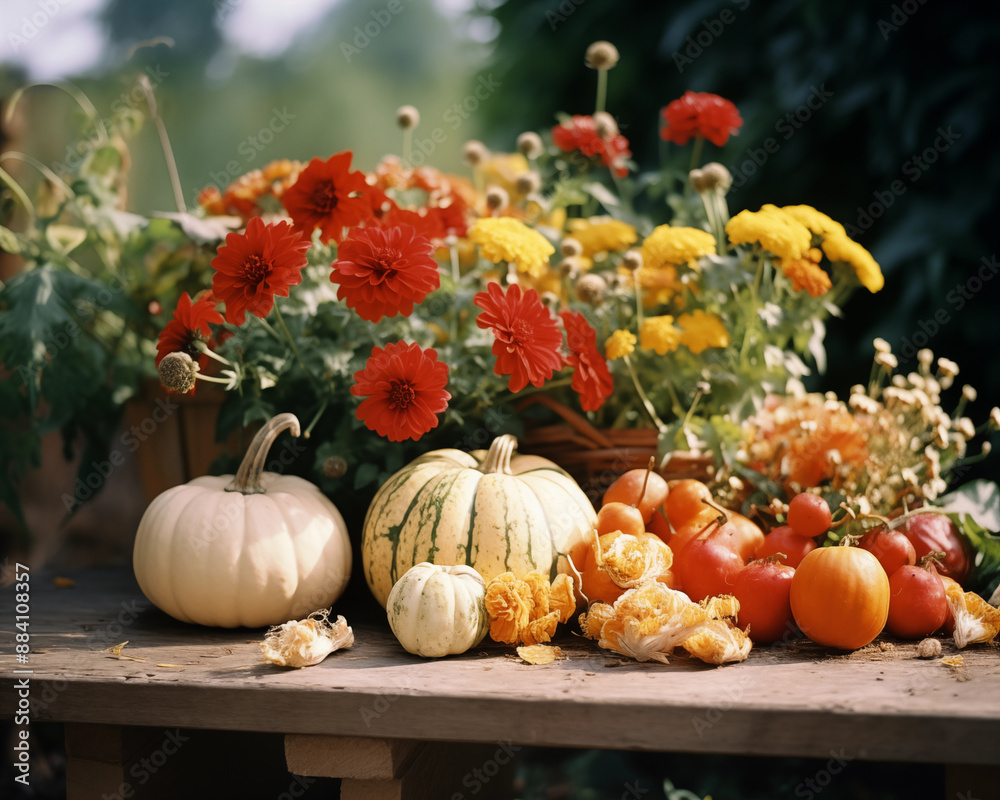 Naklejka premium Happy Thanksgiving day traditional backdrop. Pumpkin background. Celebrating autumn holidays.