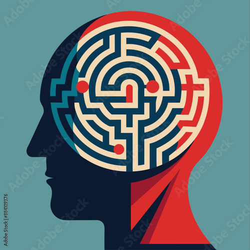 Silhouette Maze Pattern Human Head Illustration Art