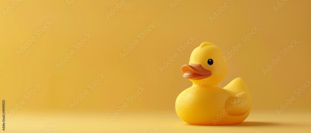 A yellow rubber duck smiling before a yellow wall A yellow rubber duck smiling before a yellow wall