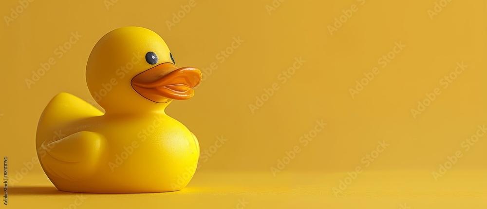 A yellow rubber duck, sadly gazing at a uniform yellow wall A yellow rubber duck, sadly gazing at a uniform yellow wall