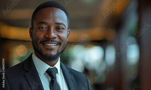 A portrait of a Black businessman, strikingly handsome. photo