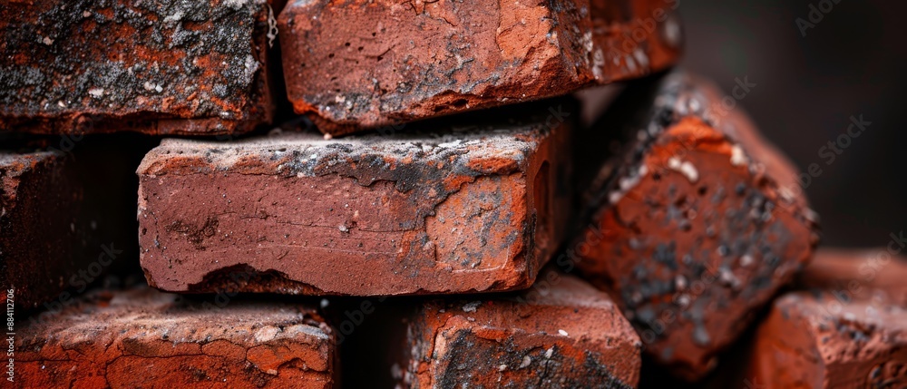 A pile of red bricks atop a stack of brick piles on dirt - the uppermost pile composed of red bricks A pile of red bricks atop a stack of brick piles on dirt - the uppermost pile composed of red bricks