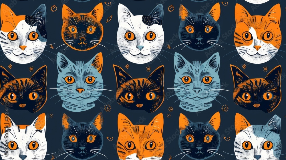 Colorful and Whimsical Cat Faces Pattern Colorful and Whimsical Cat Faces Pattern