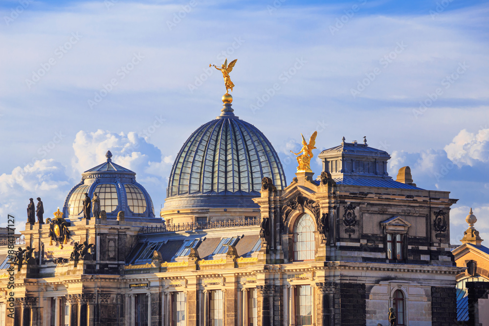 Obraz premium Cityscape - view of the facade of the Dresden Academy of Fine Arts on the Bruhl's Terrace, Dresden, Germany