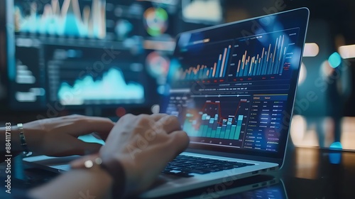 Analyst Working with Financial Data on a Laptop