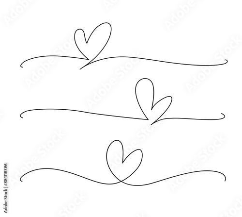 Heart. Abstract love symbol. Continuous one line art drawing. Simple Minimalist Heart Hand Drawn Graphic. Heart with ribbon. Vector illustration. 