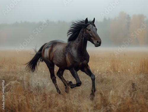 Majestic Horse Racing Freely Across Vast Open Field Symbolizing Freedom and Power