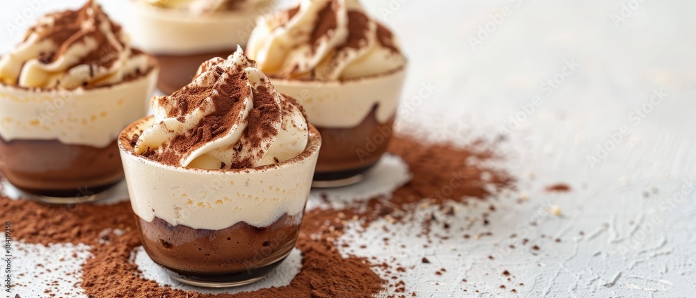 A table is adorned with a variety of desserts, their surfaces touching an expanse of melted chocolate and marshmallows, against a pristine white backdrop A table is adorned with a variety of desserts, their surfaces touching an expanse of melted chocolate and marshmallows, against a pristine white backdrop