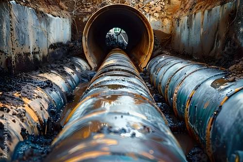 Wallpaper Mural Pipe in the drainage pit. Pumping out sewage from a septic tank. Septic tank Torontodigital.ca