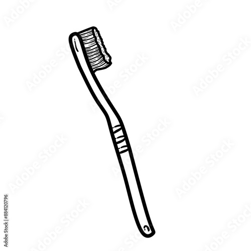 Single toothbrush, black and white outline, dental hygiene.