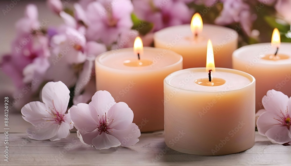 Group of romantic Candles with Flowers Group of romantic Candles with Flowers