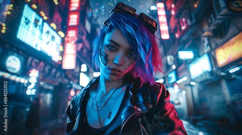 Cyberpunk Woman in Neon Cityscape