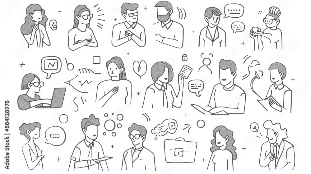 Collection of Hand-Drawn Illustrations Depicting Various People and Scenes Collection of Hand-Drawn Illustrations Depicting Various People and Scenes
