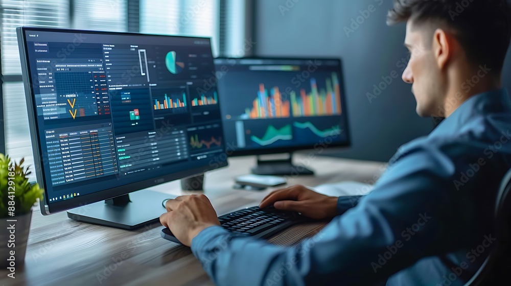 Analyst Working with Financial Data on Computer Analyst Working with Financial Data on Computer