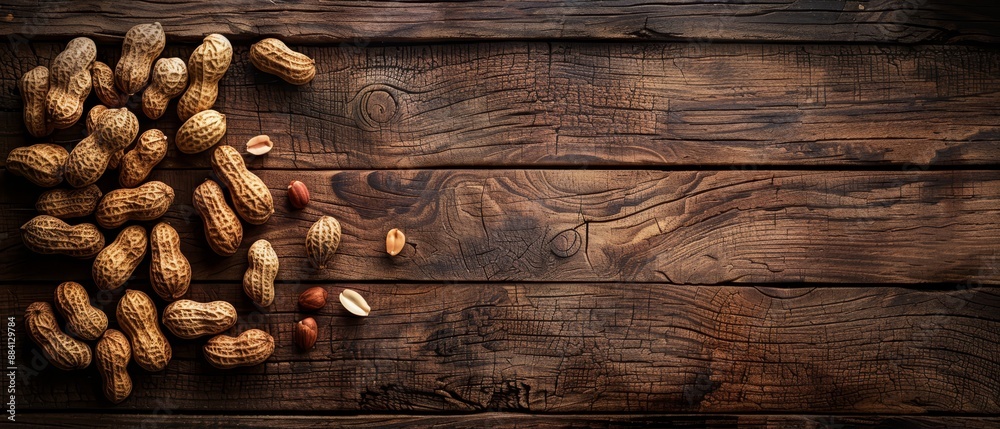 Peanuts and Peanut Kernels on Wooden Table ..Text area:.- Peanuts: 1 lb.- Peanut K Peanuts and Peanut Kernels on Wooden Table ..Text area:.- Peanuts: 1 lb.- Peanut K
