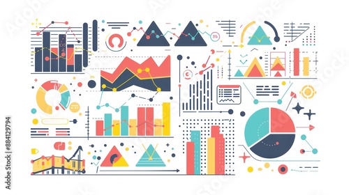 Colorful Data Visualization, Abstract Charts and Graphs, Business Analytics and Statistics