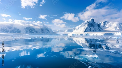 Icy arctic scene with dramatic glaciers and snowy expanses, perfect for conveying the beauty of cold and remote environments. 