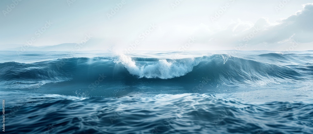 A sun-kissed wave, its crest towering mid-body of water A sun-kissed wave, its crest towering mid-body of water