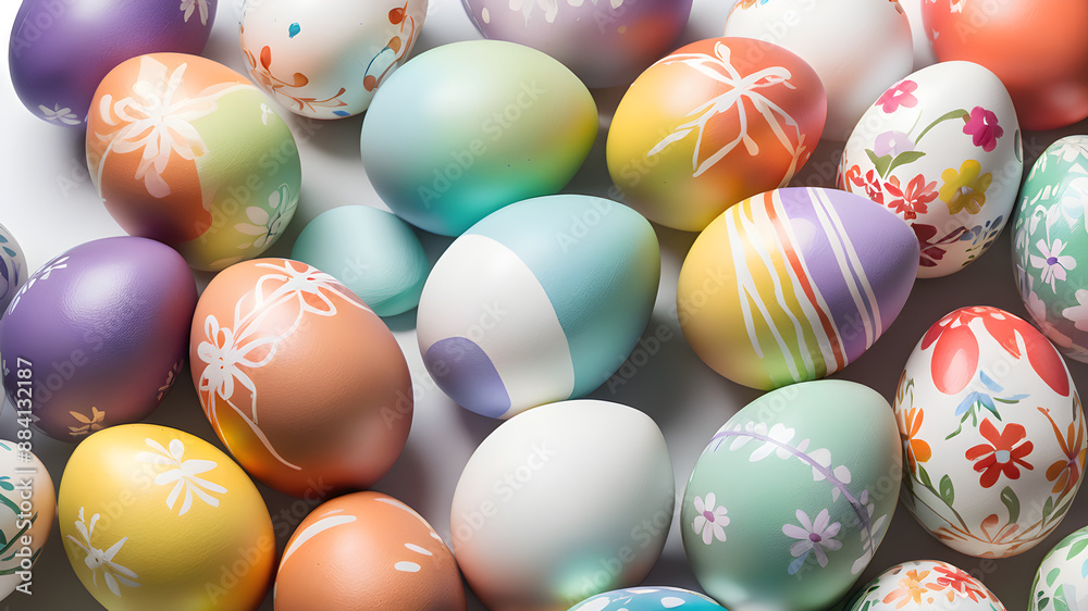 Obraz premium Colorfully painted Easter eggs on a white background