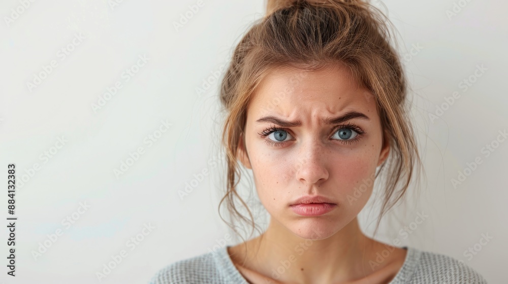 Portrait of a young woman with a serious expression on her face Portrait of a young woman with a serious expression on her face