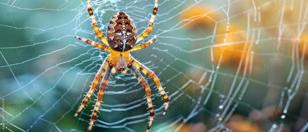 A tight shot of a spider on its web, right in the heart of its cobweb A tight shot of a spider on its web, right in the heart of its cobweb