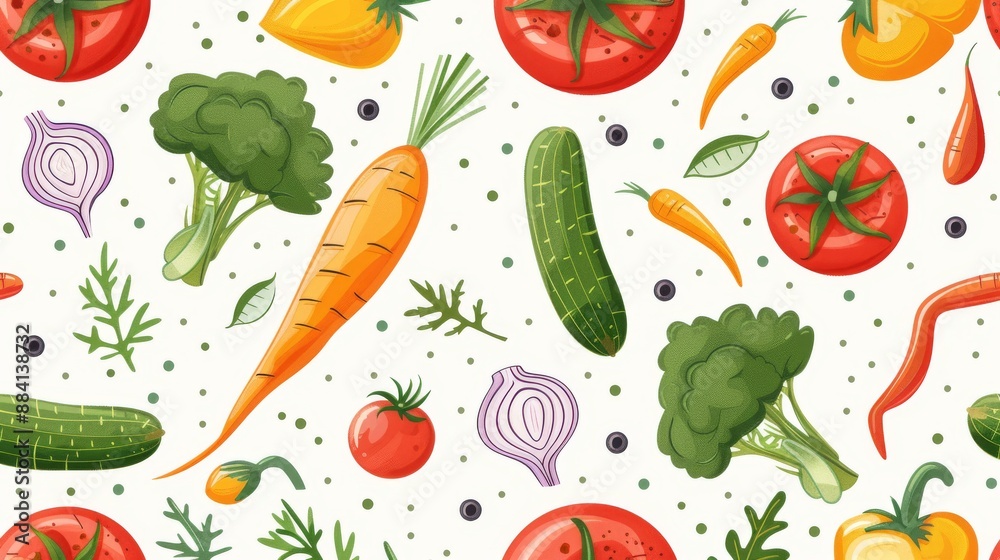 Seamless pattern with hand-drawn vegetables on white background Seamless pattern with hand-drawn vegetables on white background