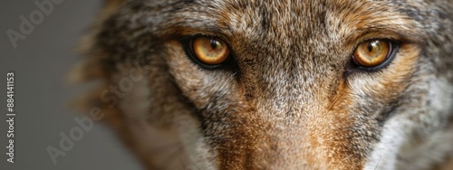 yellow eyes piercing, black nose prominent, gazing directly into the camera