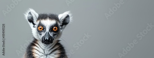  A startled small animal's face in sharp focus against a gray backdrop