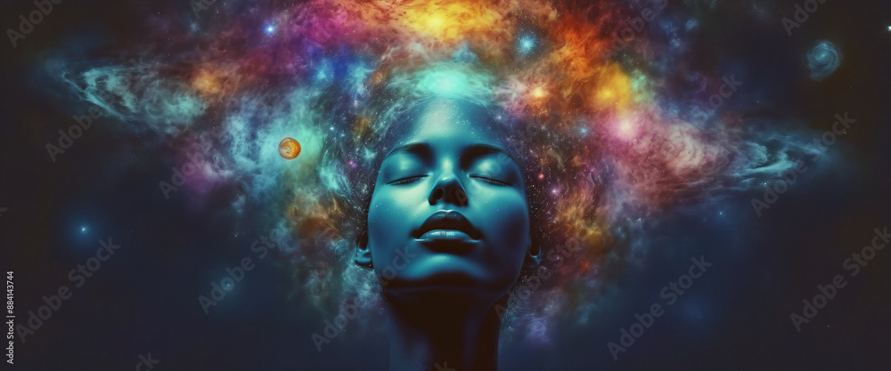 Conceptual depiction of a person absorbed in himself, reflecting with ...
