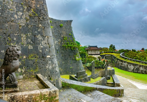 Canvastavla Ruins of the old walls of Shuri Castle, Shurijo castle park, Naha, Okinawa, Japa