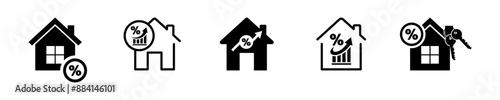 Set of mortgage rate house vector icons. Purchase home on mortgage. House and percentage. Vector 10 Eps.