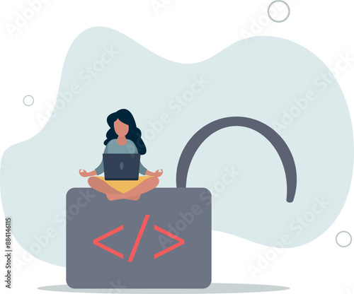 Open source programming, digital products include permission to use the programming source code concept.flat design.illustration with people.