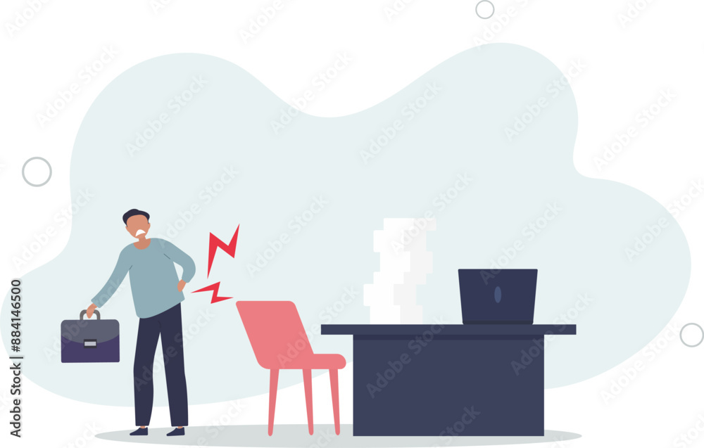 Office syndrome back pain, sitting and work too long causing back ache or inflammation of neck.flat design.illustration with people. Office syndrome back pain, sitting and work too long causing back ache or inflammation of neck.flat design.illustration with people.