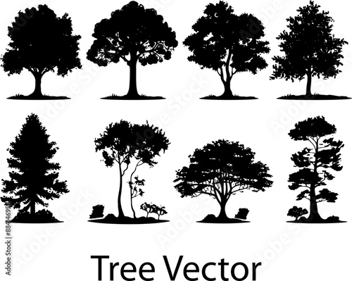 Diverse tree silhouettes vector illustration