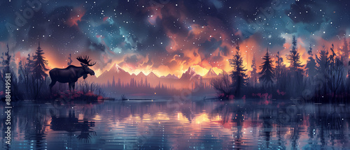 A Moose abstract watercolor background with splashes