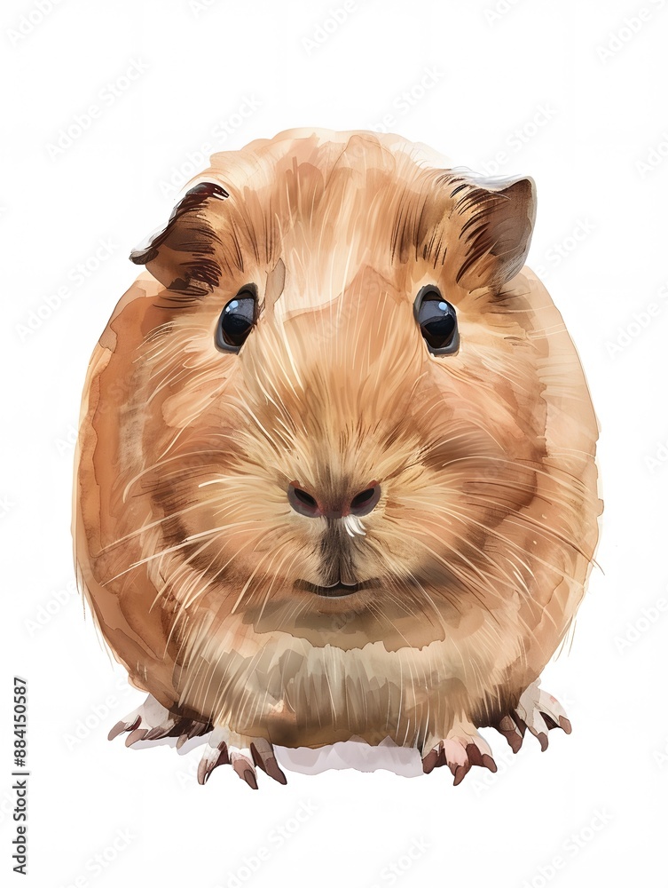 Fototapeta premium A cute guinea pig with brown fur and big eyes stares directly at the camera.