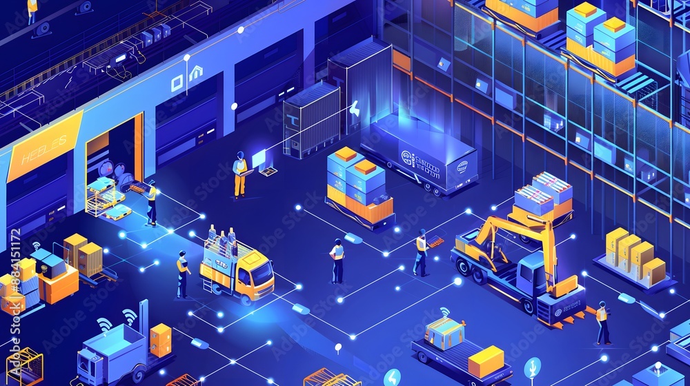ภาพประกอบสต็อก Smart warehouse management system with connected IoT ...