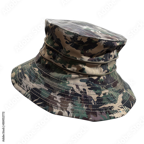 Camo bucket hat with camouflage pattern, perfect for outdoor activities, hiking, and fashion. Stylish and practical headwear accessory.